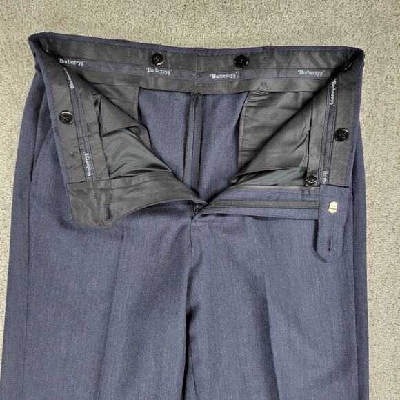 Vintage Burberrys Tuxedo Mens Blue Micro Herringbone Wool 3 Button Formal Suit - Picture 10 of 16